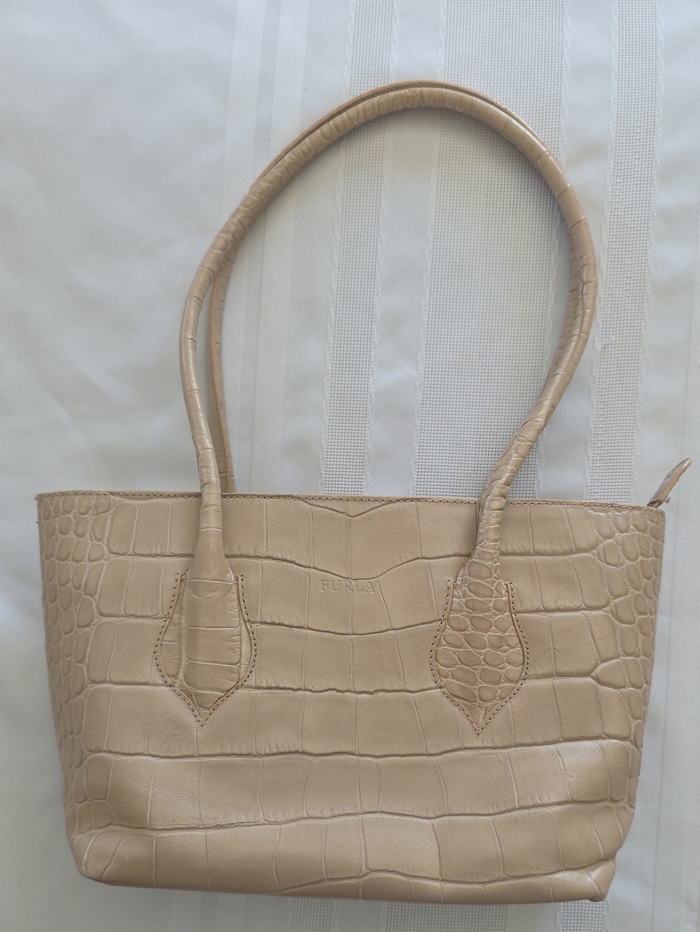 Furla Nude Croc-Embossed Leather Tote Made In Italy